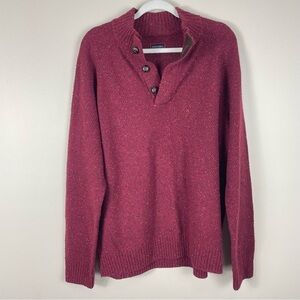 UNTUCKit Sweater Mens XL Vangone Button Neck Donegal Pullover Red Maroon